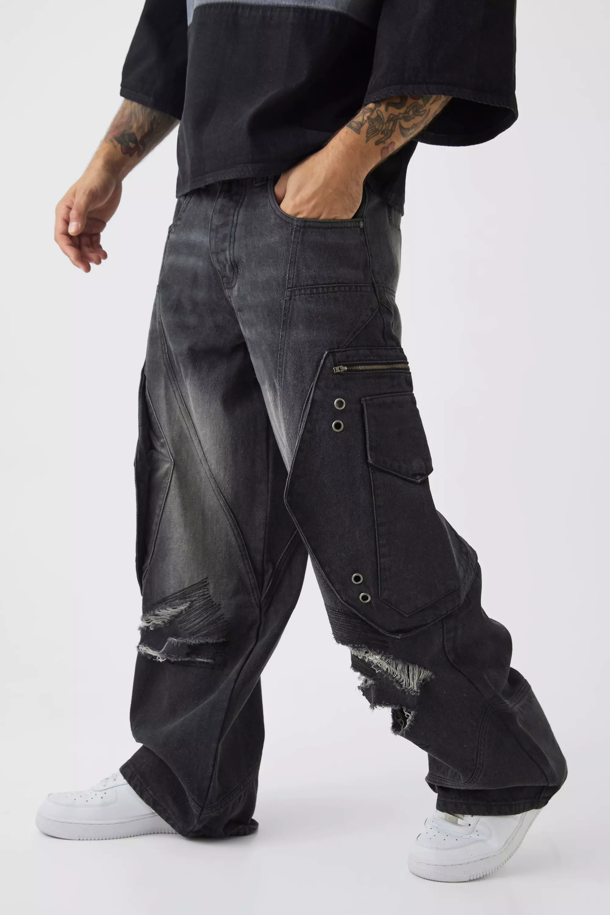 Ripped black cargo pants hot sale